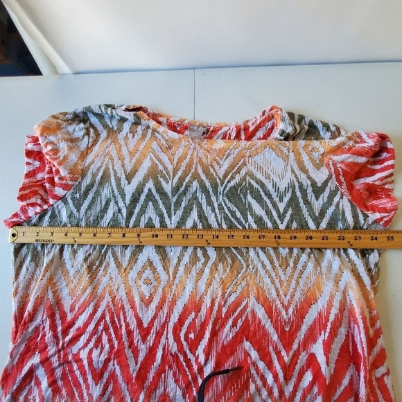 Chico's Zenergy Ikat Print Top Size 16/18 Crushed Fabric Shirt Tunic - Picture 7 of 12